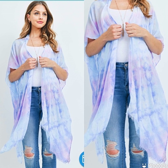 Boho Tie Dye Gypsy Kimono Wrap Swim Cover Up O/S - Picture 1 of 3
